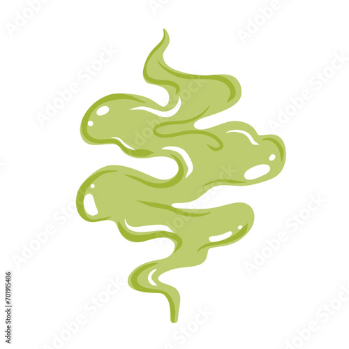 Fart and smell gas. Stinky cloud effect. Toxic cartoon breath. Scent funny smoke. Comic green wind isolated on white
