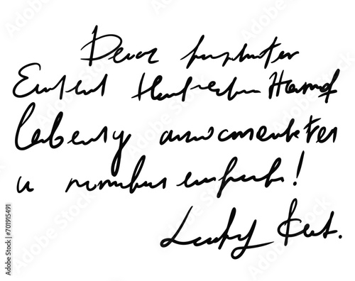 Handwritten Unreadable text. Black old vintage written text .Abstract illegible handwriting of fictional language. Incomprehensible letters