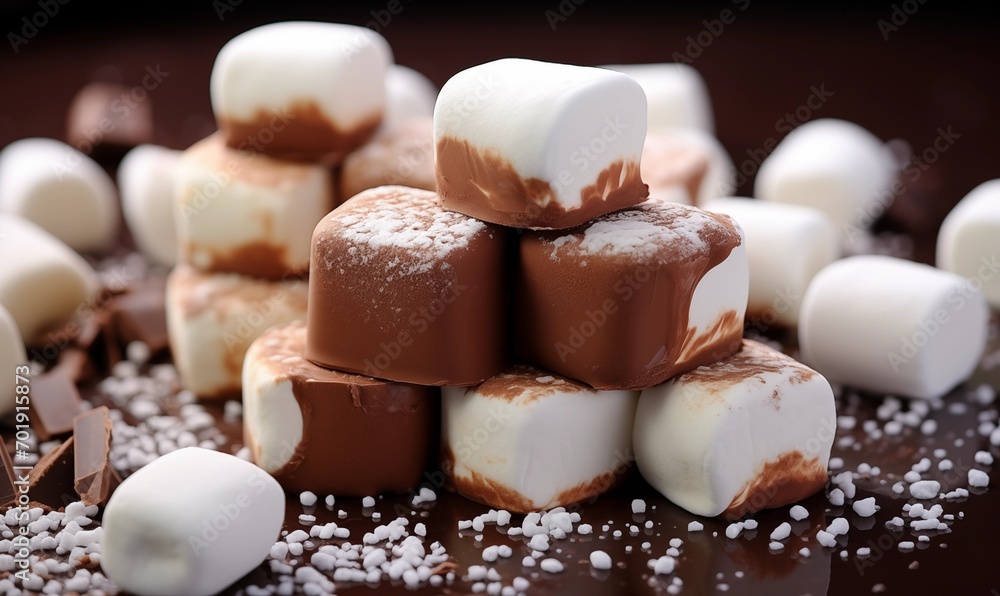 pieces of marshmallow in light milk chocolate pieces of marshmallow in light milk chocolate