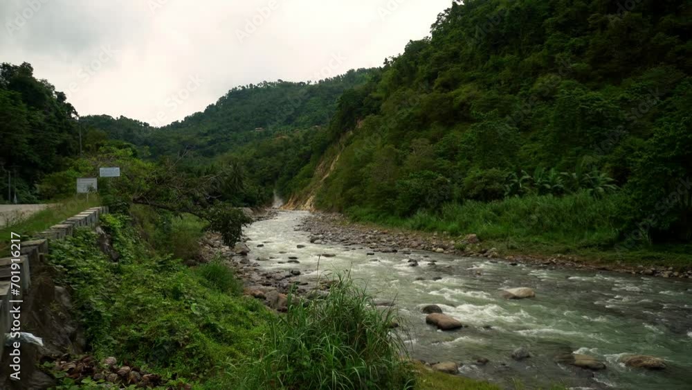 Strong Flow Clean Mountain River Geothermal Spring Hot Steam Rising Tropical River Climate Tropics Strong Flow Clean Mountain River Geothermal Spring Hot Steam Rising Tropical River Climate Tropics