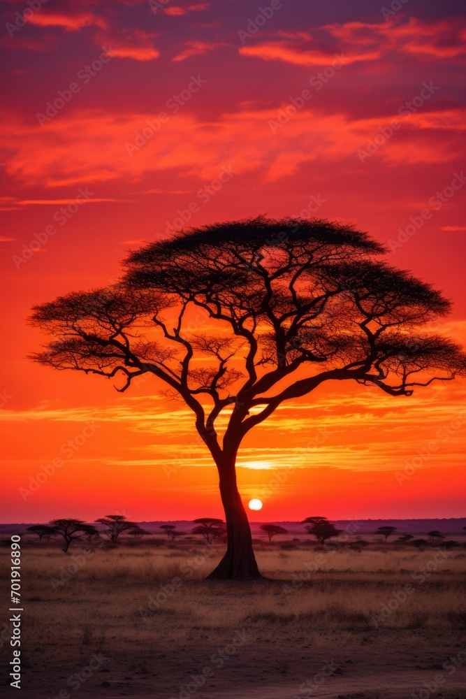 A marula tree silhouette at sunset