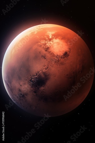 planet Mars, the red planet on black background