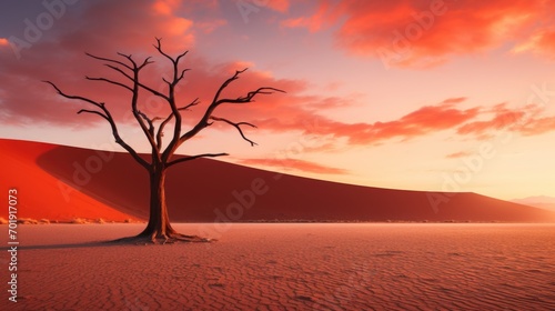 Dead tree in desert landscape photo