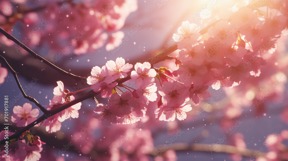 Сherry blossom background with soft focus and bokeh effect
