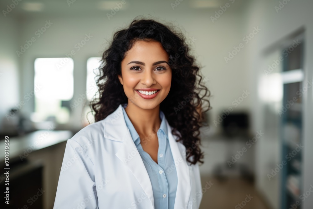 Happy indian woman medical assistant in clinic. Nurse in uniform doctor at hospital Happy indian woman medical assistant in clinic. Nurse in uniform doctor at hospital