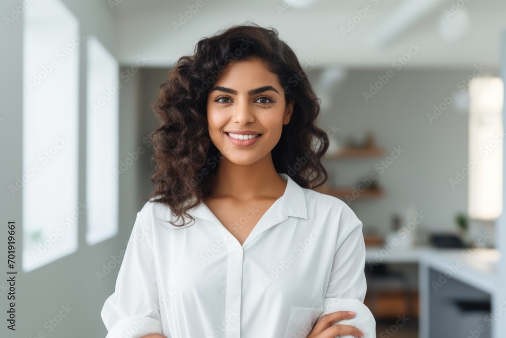 Happy indian woman medical assistant in clinic. Nurse in uniform doctor at hospital Happy indian woman medical assistant in clinic. Nurse in uniform doctor at hospital