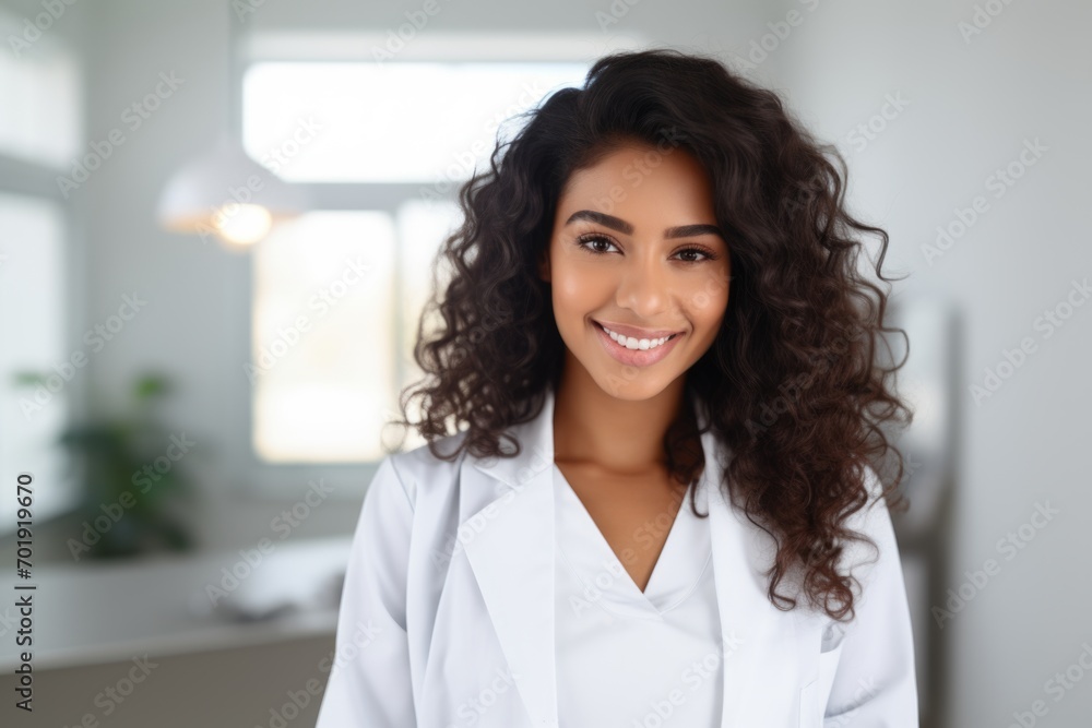 Happy indian woman medical assistant in clinic. Nurse in uniform doctor at hospital Happy indian woman medical assistant in clinic. Nurse in uniform doctor at hospital