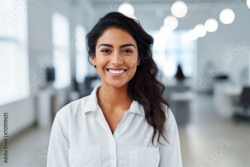 Happy indian woman medical assistant in clinic. Nurse in uniform doctor at hospital