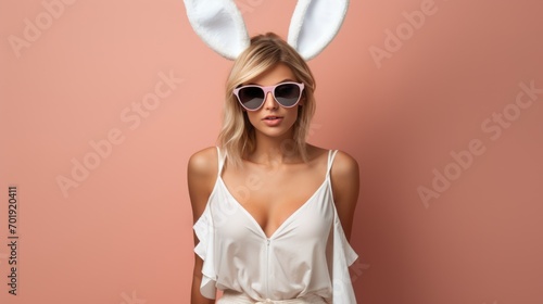 Beautiful young woman as the Easter bunny with bunny ears