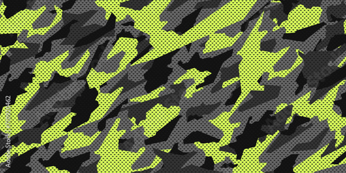 Camouflage texture seamless pattern with triangle grid. Vector camouflage pattern for clothing design. Trendy camouflage military pattern. 
