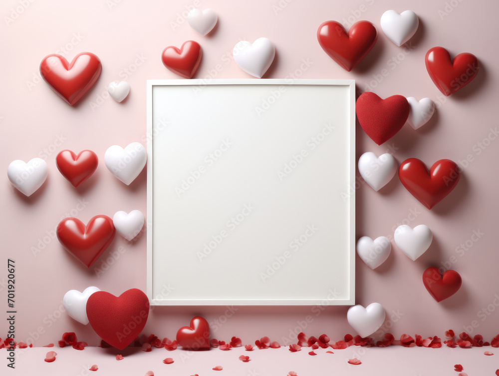 A white card postcard for congratulations and wishes, decorated with hearts. Text copy space A white card postcard for congratulations and wishes, decorated with hearts. Text copy space