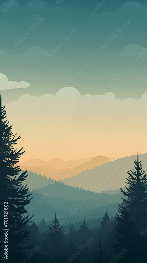 Minimalist Mountain Forest Landscape Wallpaper, Simple Nature