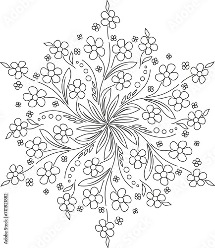 Background with flowers ornament. Black and white mandala vector illustration. Ornamental round pattern. Floral pattern for print.
