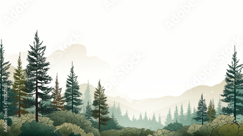 Minimalist Mountain Forest Landscape Wallpaper, Simple Nature Illustration and Tranquil Backdrop, Pine and Spruce Tree Wilderness © Jensen Art Co