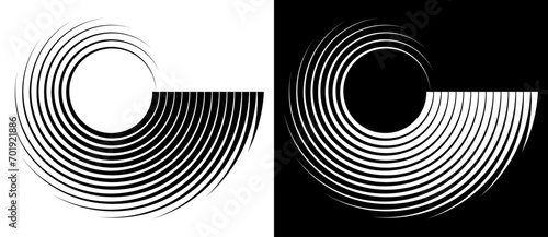 Abstract background with lines in circle. Art design spiral as logo or icon. A black figure on a white background and an equally white figure on the black side. photo