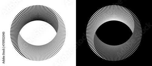 Abstract background with lines in circle. Art design spiral as logo or icon. A black figure on a white background and an equally white figure on the black side.