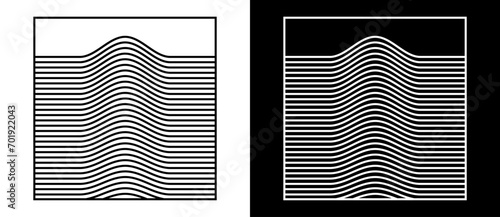 Abstract background with distorted lines. Art lines design with wave in center. Black lines on a white background and the same white lines on the black side.