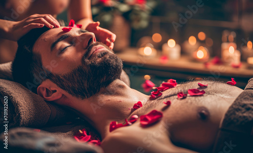 Romantic Rejuvenation  A Man Experiences Valentine s Day Pampering at the Spa - A Celebration of Love and Relaxation in a Tranquil Retreat for Couples.     