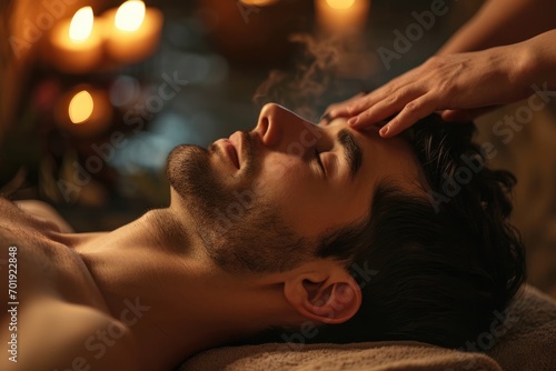 Romantic Rejuvenation: A Man Experiences Valentine's Day Pampering at the Spa - A Celebration of Love and Relaxation in a Tranquil Retreat for Couples.