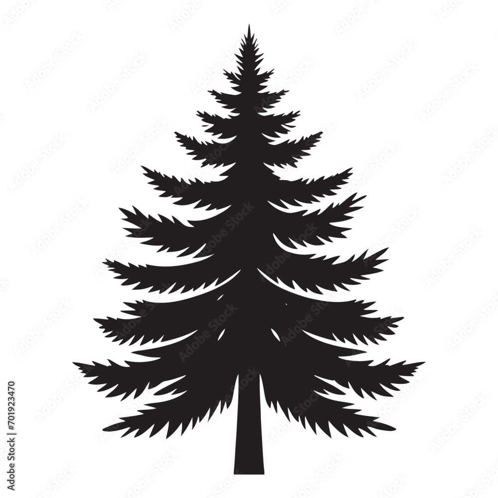 Detailed Black Pine Tree Silhouette - Vector Graphic for Designers
