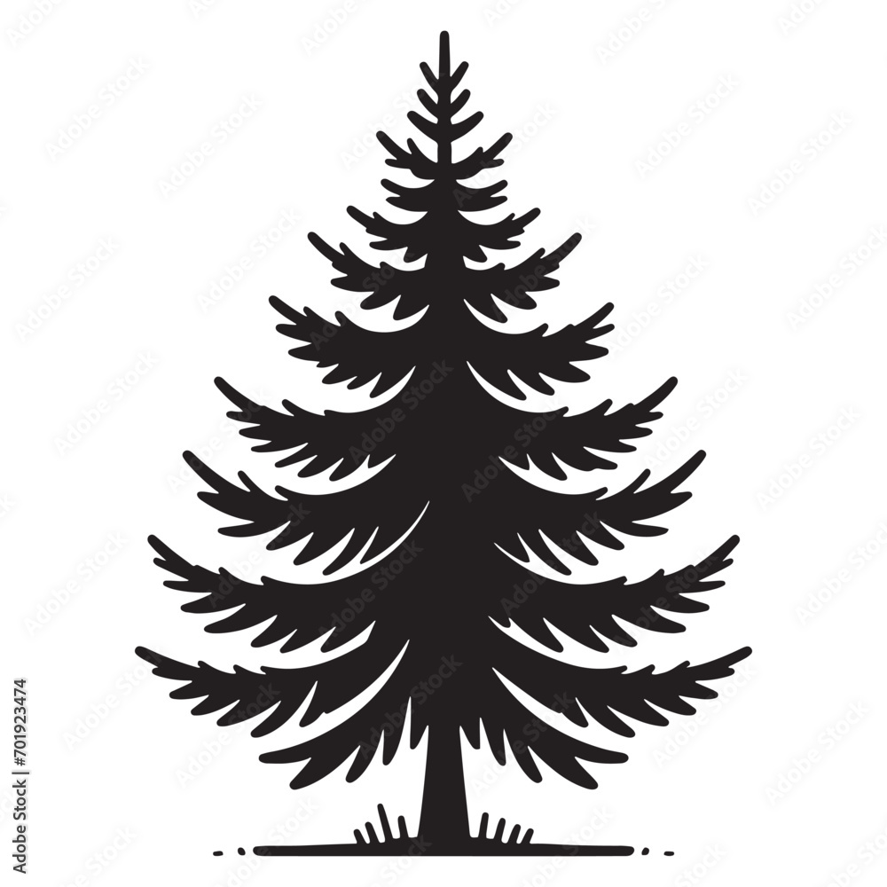 Bold Black Vector Silhouette of Pine Tree - Nature's Strong Presence
