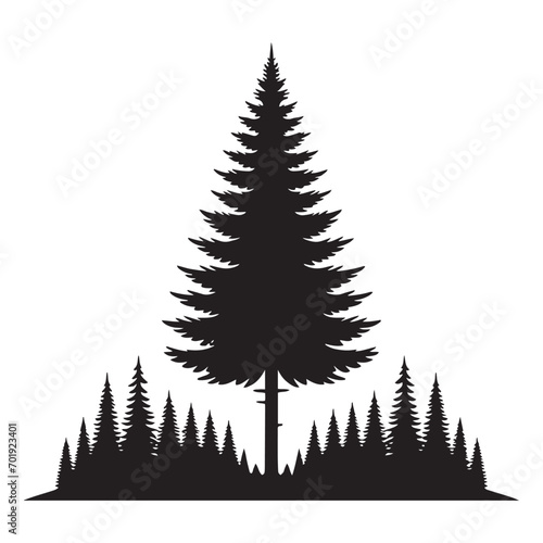 Pine Tree Silhouette Vector - Detailed Artistry in Black 