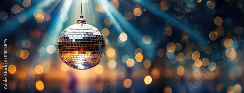 Disco Ball Emitting Rays of Light in a Party Atmosphere. A glittering disco ball radiating beams of light in a dark room with a celebratory vibe