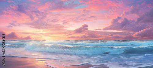 Serene Paradise Sunset, Pink and Azure Beach Blis