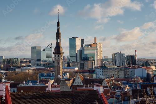 Beautiful cityscape of old town of Tallinn. Panoramic view from the observation deck in Tallinn city, Estonia. photo