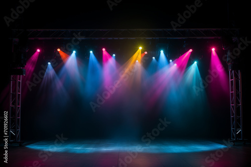 Colorful Stage Lights Front View, Spot Light Background A I Generated