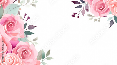 Floral frame with watercolor flowers, decorative flower background pattern, watercolor floral border background © ting