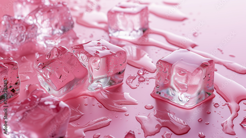 melting ice cubes pattern on the pastel pink surface melting ice cubes pattern on the pastel pink surface