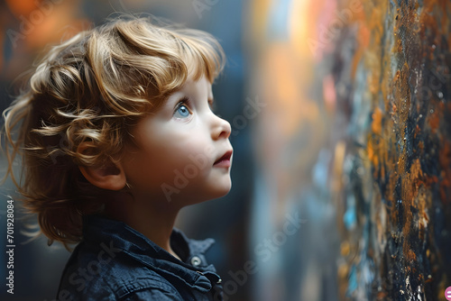 Child's Amazement at Colorful Artwork. Generative AI