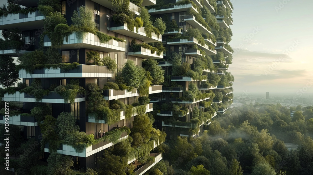 Vertical forest buildings integrating greenery into the city architecture, AI Generated