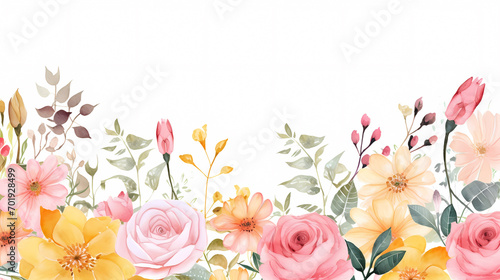 Floral frame with watercolor flowers, decorative flower background pattern, watercolor floral border background