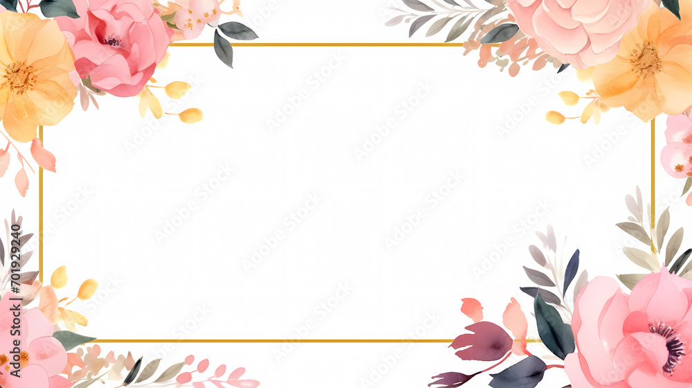 Floral frame with watercolor flowers, decorative flower background pattern, watercolor floral border background