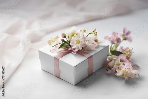 Simple Cardstock Gift box with Rope Bow and Flowers.