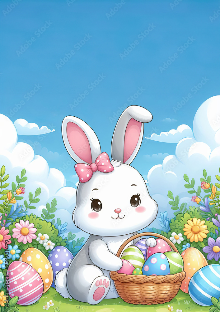 Easter bunny with gifts in the clearing Easter bunny with gifts in the clearing