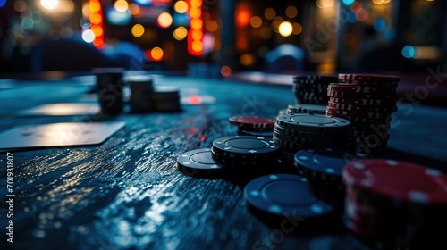 Abstract illustration related to gambling and poker, beautiful casino scene with bright lighting, created with Generative Ai technology. photo