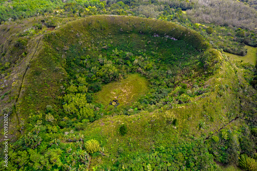 Aerial view of Kanaka Crater which is a dormant volcano located in Mauritius