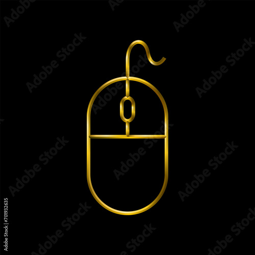Mouse icon, golden metallic thin 3d lines collection.