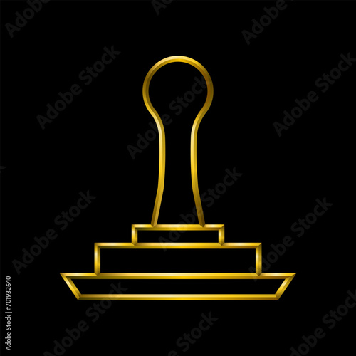 Stamp seal icon, golden metallic thin 3d lines collection.