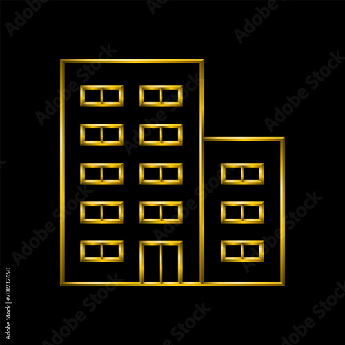 Building icon, golden metallic thin 3d lines collection.