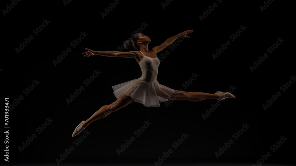 A ballet dancer leaping in the air during a performance to raise awareness for a cause. A ballet dancer leaping in the air during a performance to raise awareness for a cause.