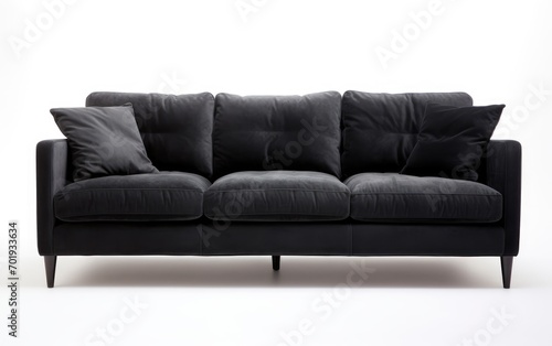 Black fabric sofa, modern black 3 seater sofa,3seater couch Isolated on white background.