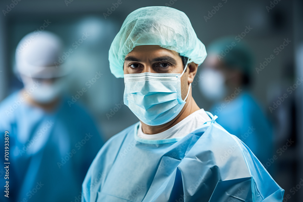 Sterile surgeon with intense look and surgical mask. Sterile surgeon with intense look and surgical mask.