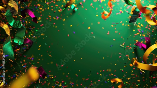 Fundo fotográfico verde de Carnaval com muito confete  colorido