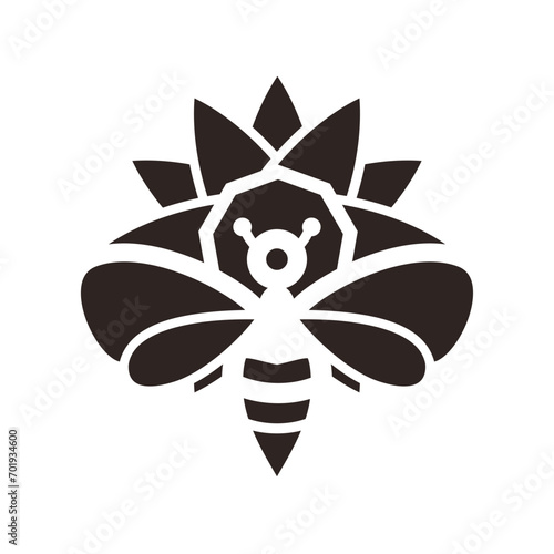 Bee and Lotus Black Fill Icon