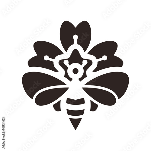 Bee and Cherry-flower Black Fill Icon