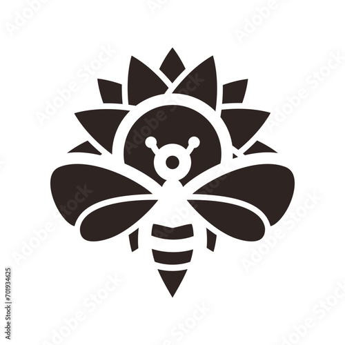 Bee and Sunflower Black Fill Icon